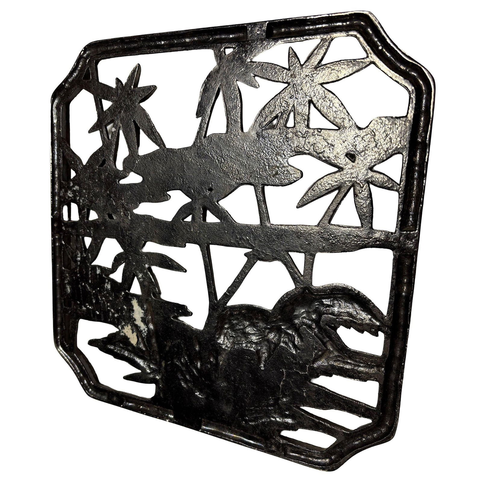 Mid-century Tropical Cranes in Water Scene Metal Wall Scupture by Syroco - 11