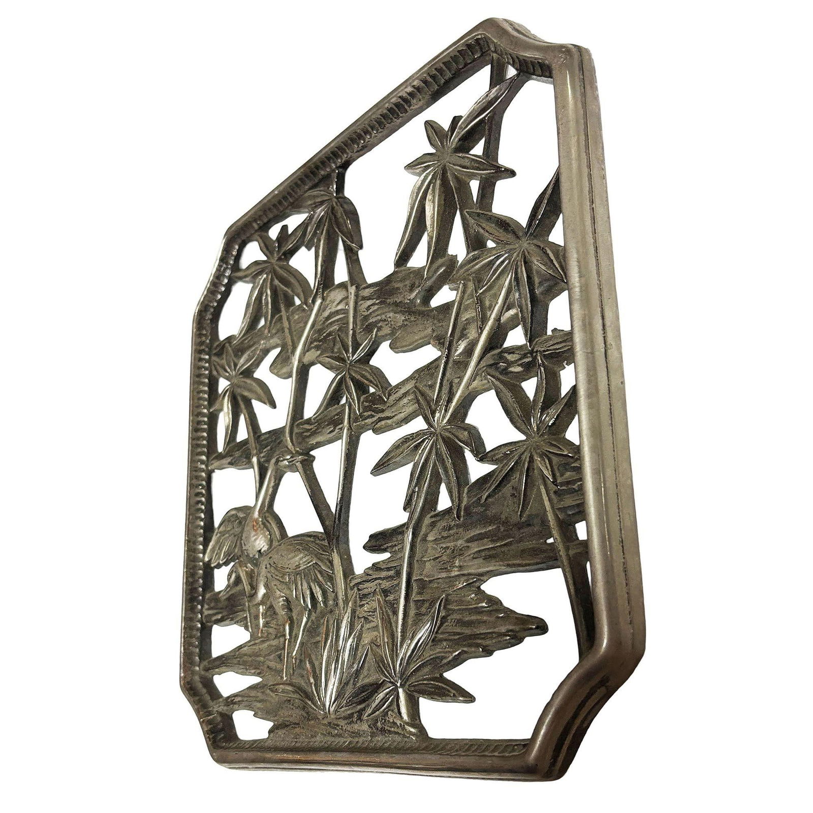 Mid-century Tropical Cranes in Water Scene Metal Wall Scupture by Syroco - 17