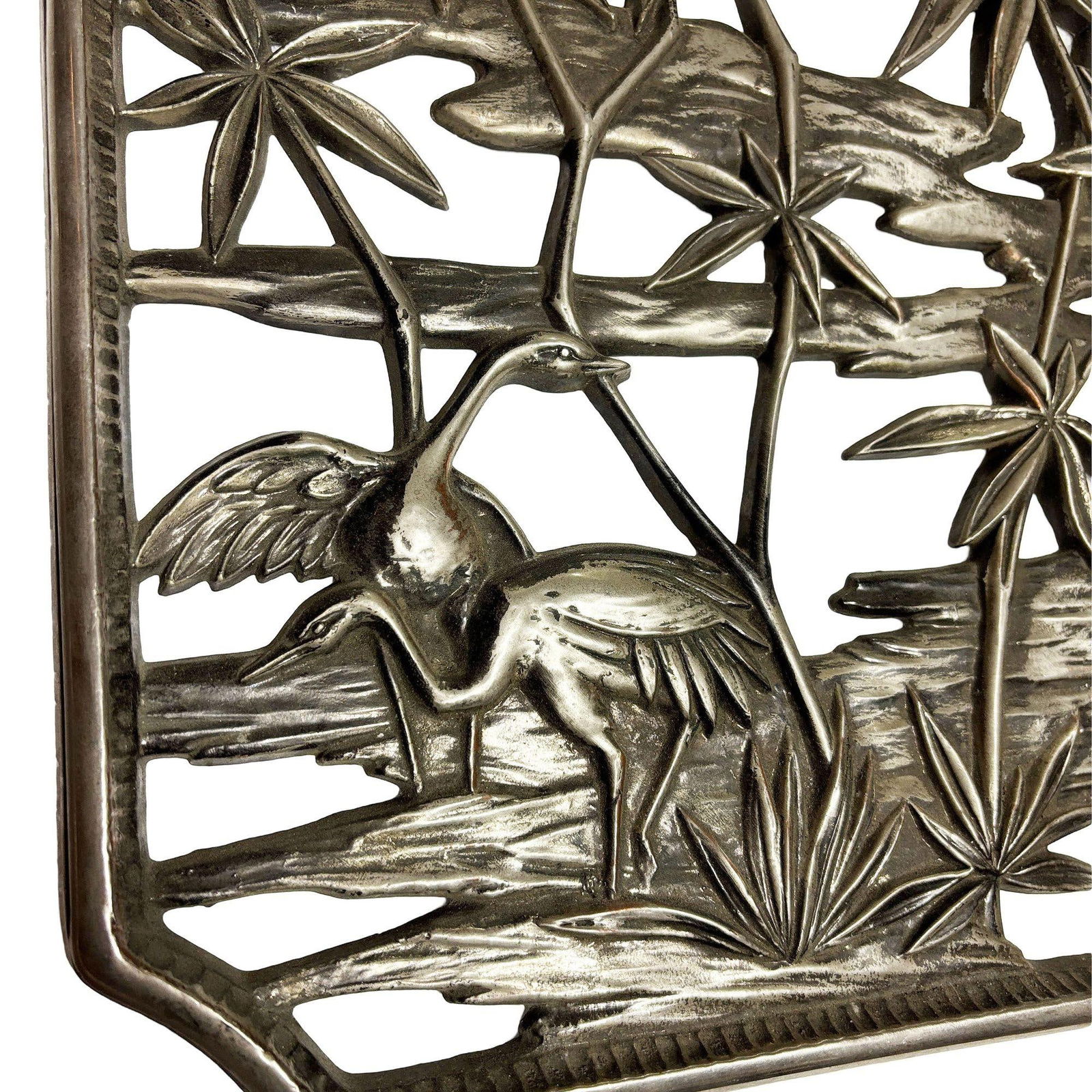 Mid-century Tropical Cranes in Water Scene Metal Wall Scupture by Syroco - 19