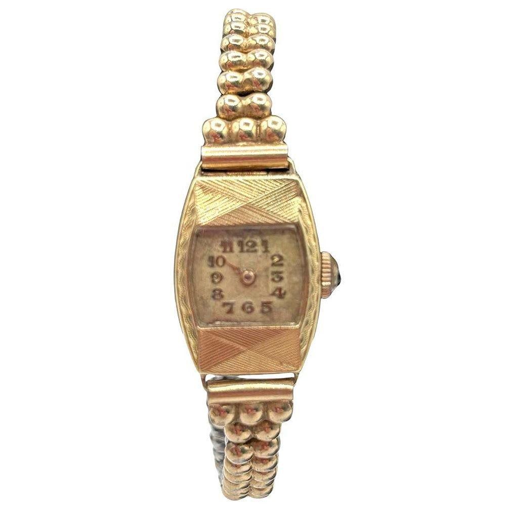 Swiss Made Rolled Gold Plate Art Deco Women's Watch by Gruen w/ Wristband - 16