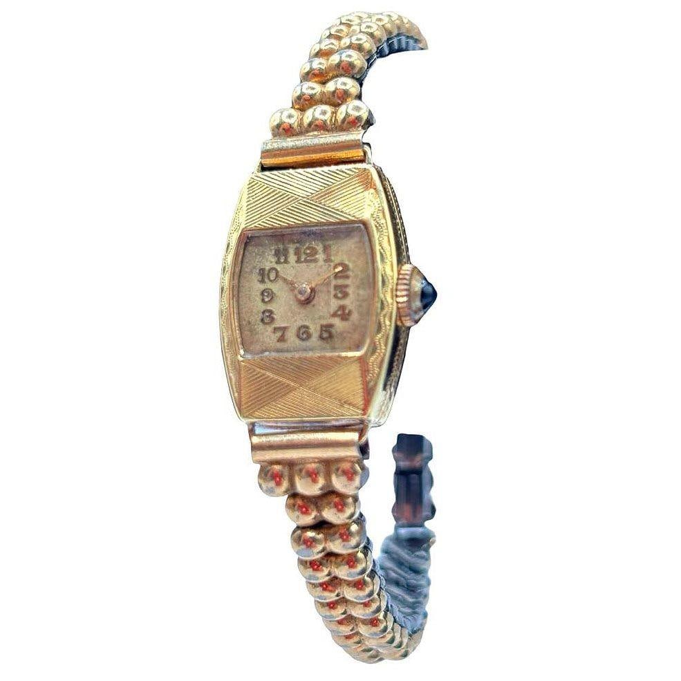 Swiss Made Rolled Gold Plate Art Deco Women's Watch by Gruen w/ Wristband - 17