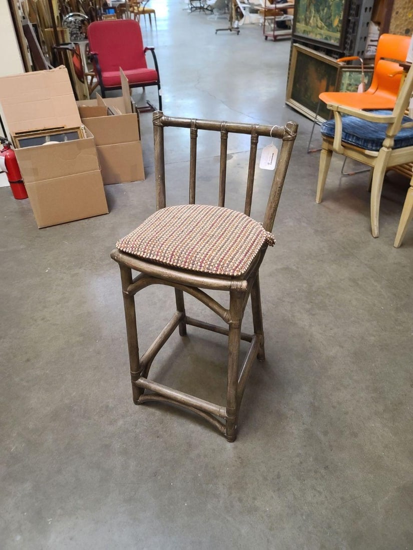 Mid Century Dark Stained Rattan Bar Stools with Stick Back, set of 8 - 17