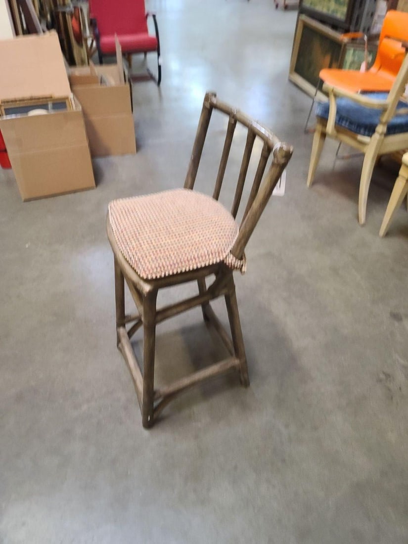 Mid Century Dark Stained Rattan Bar Stools with Stick Back, set of 8 - 18