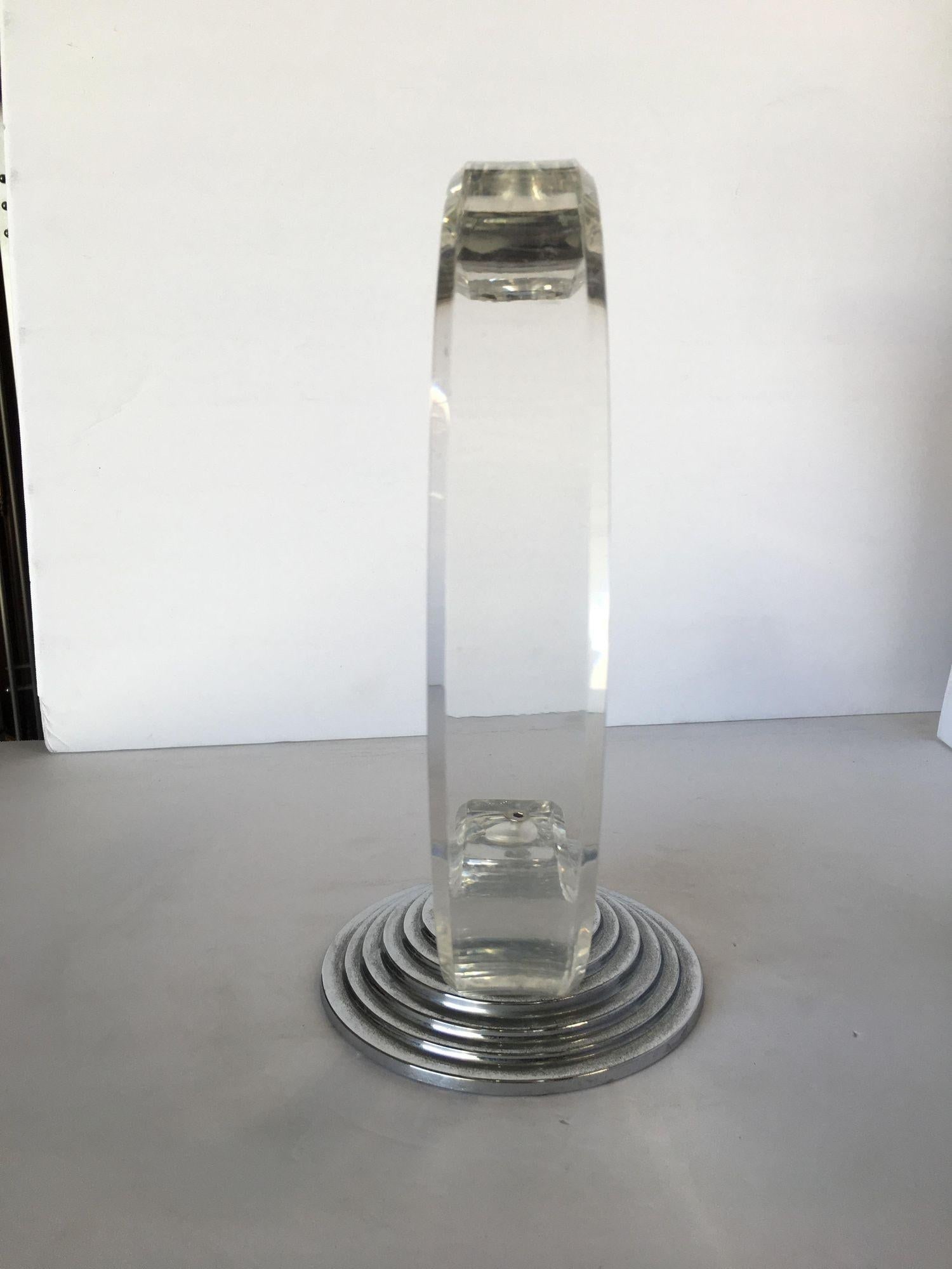 Charles Hollis Jones Lucite & Chrome Candlestick Holder - 11