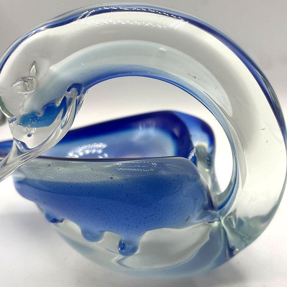 Hand Blown Blue & Transparent Murano Art Glass Swan Ring Tray - 6