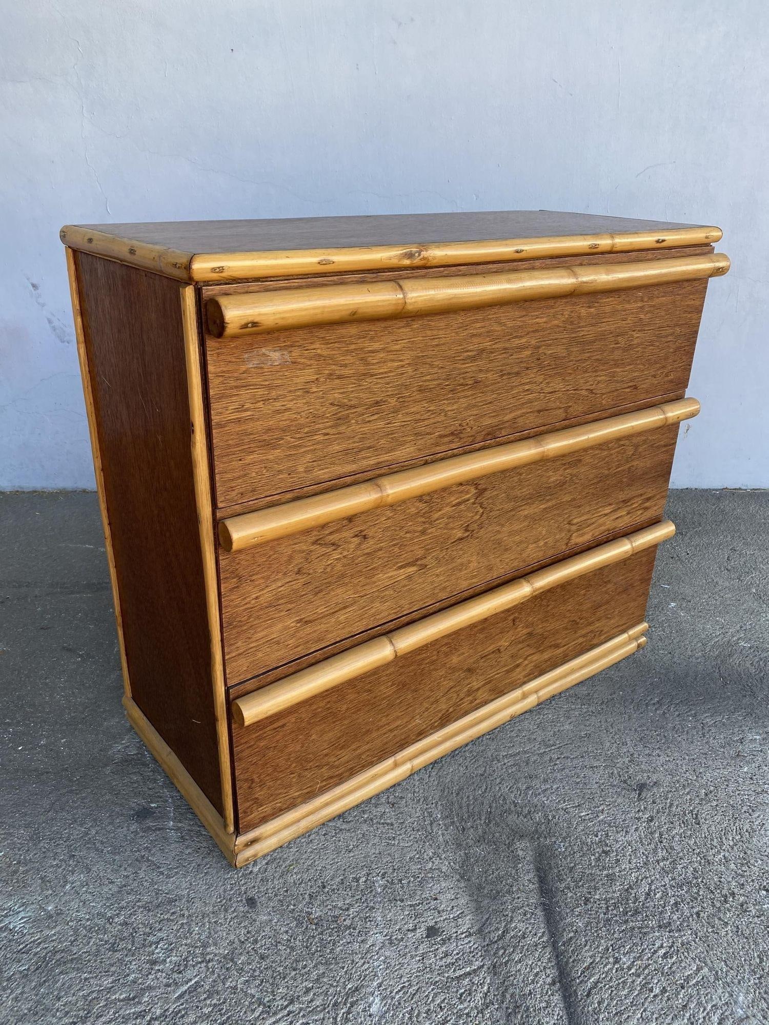Restored Modernist Mahogany Chest of Drawers W/ Rattan Pulls - 18