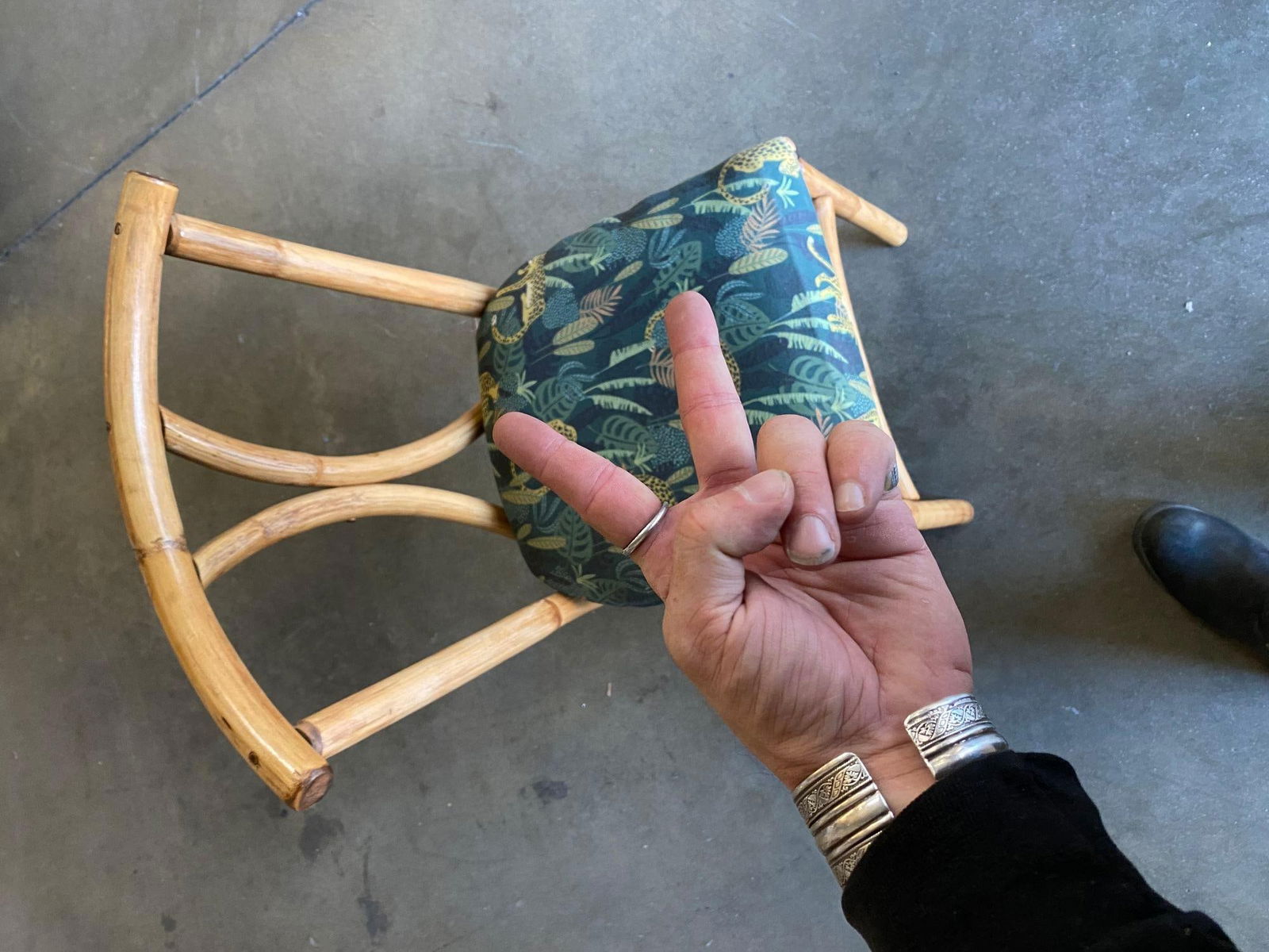 Restored Midcentury Rattan Dining Side Chair with Hourglass Back, Pair - 13