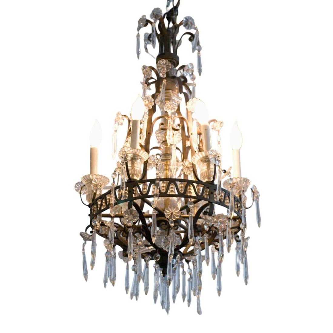 Louis XVI Revival Style French Crystal and Bronze Chandelier - 2