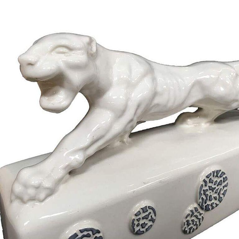 White Ceramic "Sportsman Panther" TV Lamp signed Kron, 1955 - 11