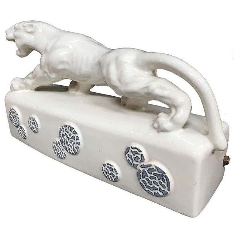White Ceramic "Sportsman Panther" TV Lamp signed Kron, 1955 - 17