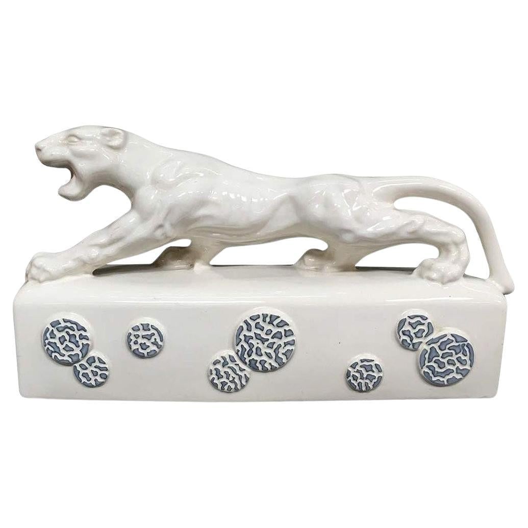 White Ceramic "Sportsman Panther" TV Lamp signed Kron, 1955: Title: White Ceramic "Sportsman Panther" TV Lamp signed Kron, 1955 Description: White ceramic "Sportsman Panther" TV lamp signed "Kron" designed by Howard Kron for the Texans Incorporated Company,