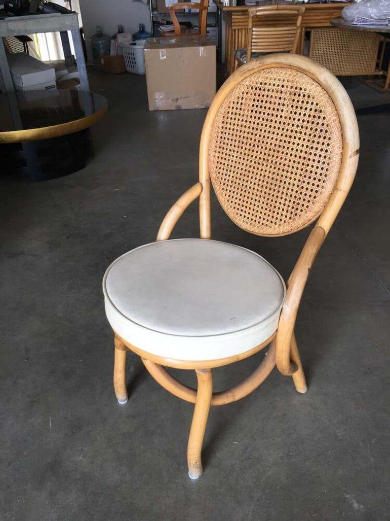 Restored Rattan Dining Side Chair w/ Round Wicker Seat, Set of Six - 11