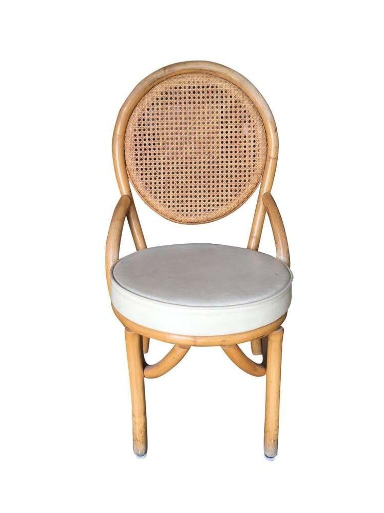 Restored Rattan Dining Side Chair w/ Round Wicker Seat, Set of Six - 8