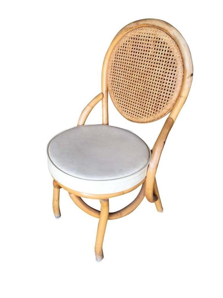 Restored Rattan Dining Side Chair w/ Round Wicker Seat, Set of Six - 9
