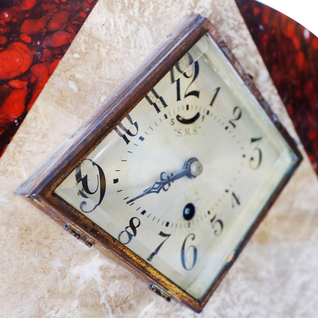 French Two-tone Marble Art Deco Mantel Clock Set With Matching Garniture - 11