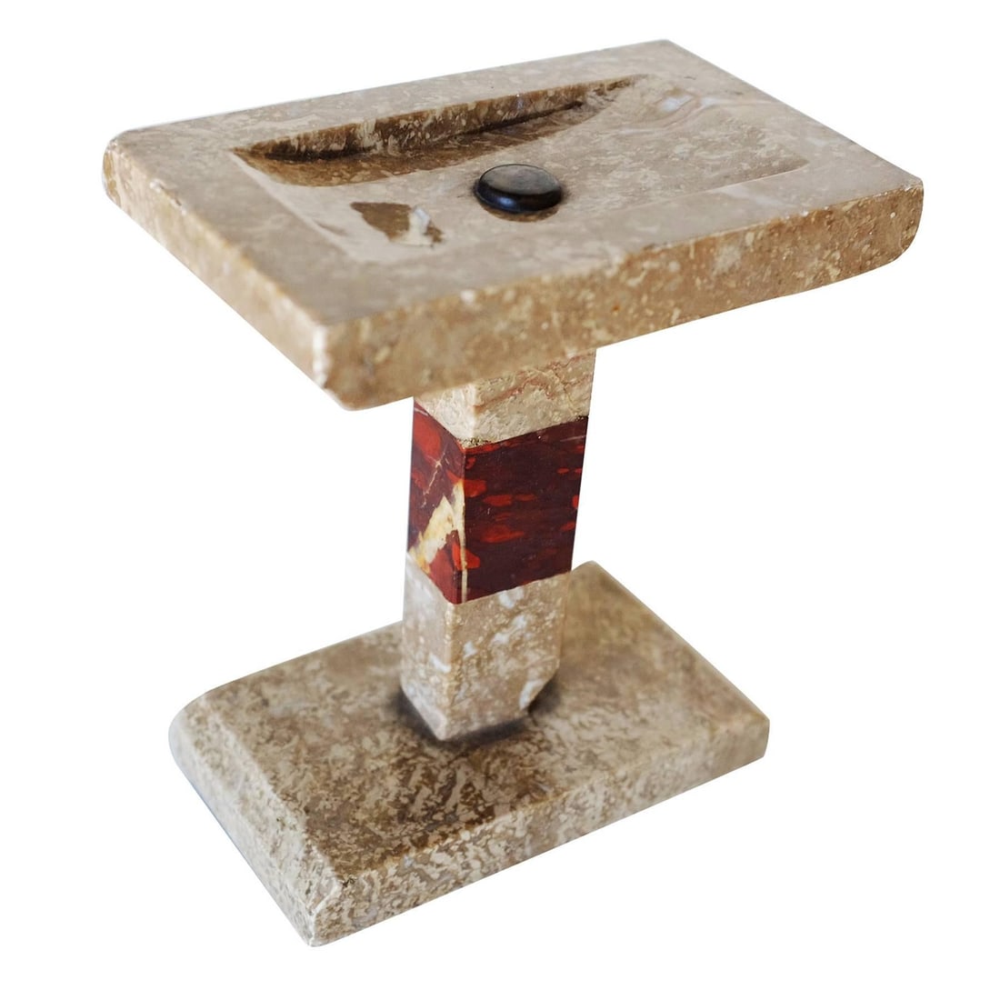 French Two-tone Marble Art Deco Mantel Clock Set With Matching Garniture - 14