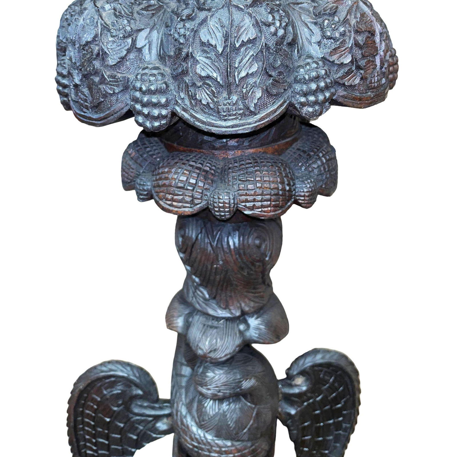 19th Century Anglo Indian Carved Bird & Serpent Wooden Blackwood Plant Stand - 12