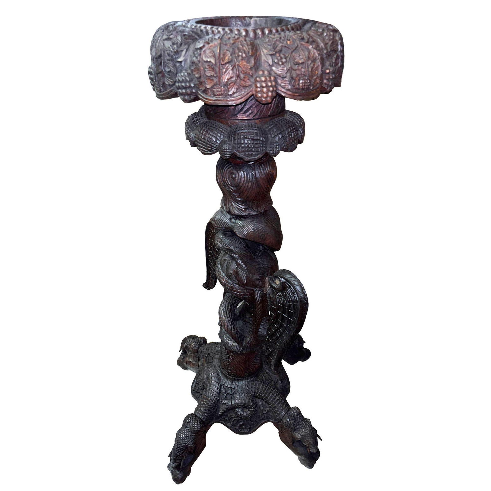 19th Century Anglo Indian Carved Bird & Serpent Wooden Blackwood Plant Stand - 8