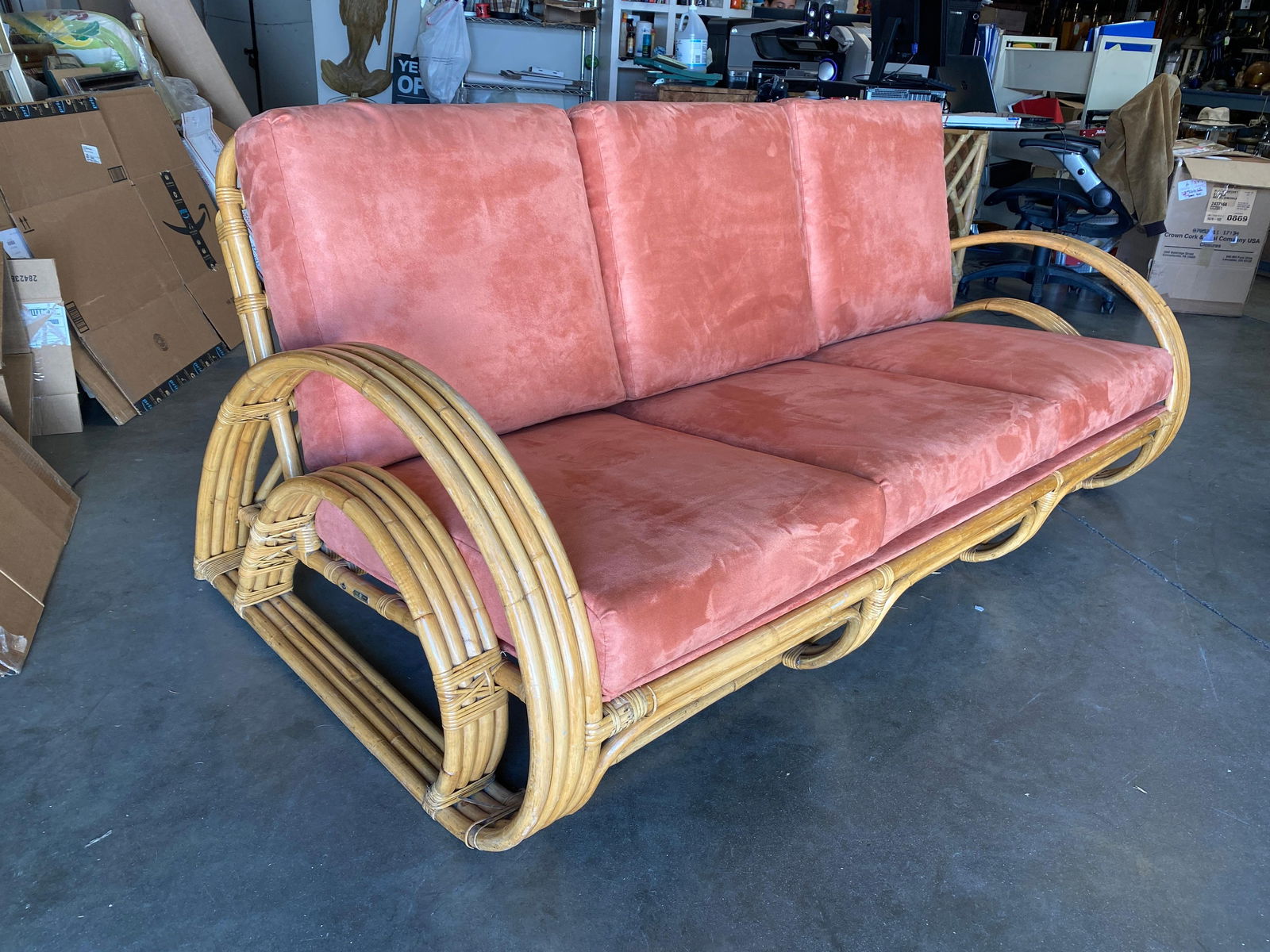 Restored "Double Tear Drop Arm" Rattan Lounge & Sofa Livingroom Set by Tochiku - 8