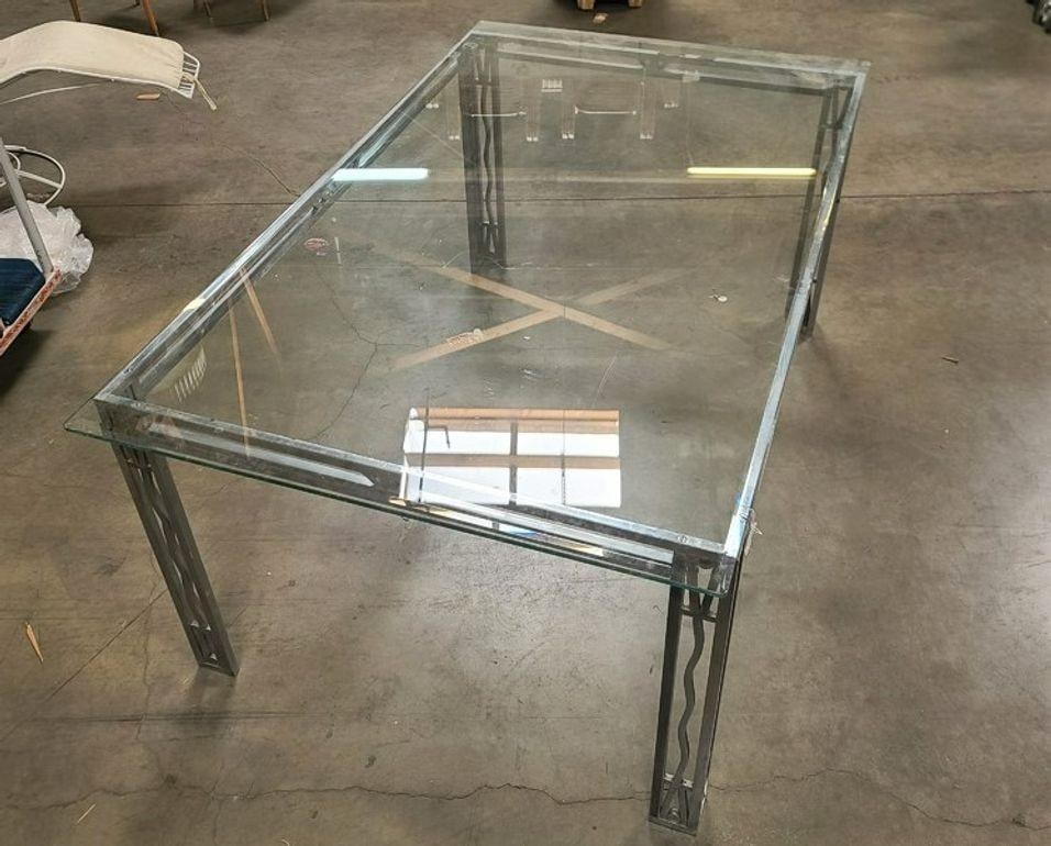 Art Deco Chromed Bronze and Glass Dining Table or Desk - 3