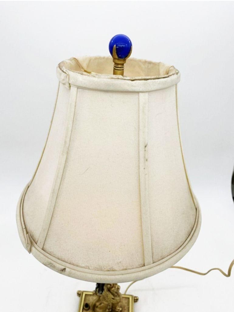 Hollywood Regency Brass Scrolling Griffin Table Lamp w/ Lamp Shade - 6