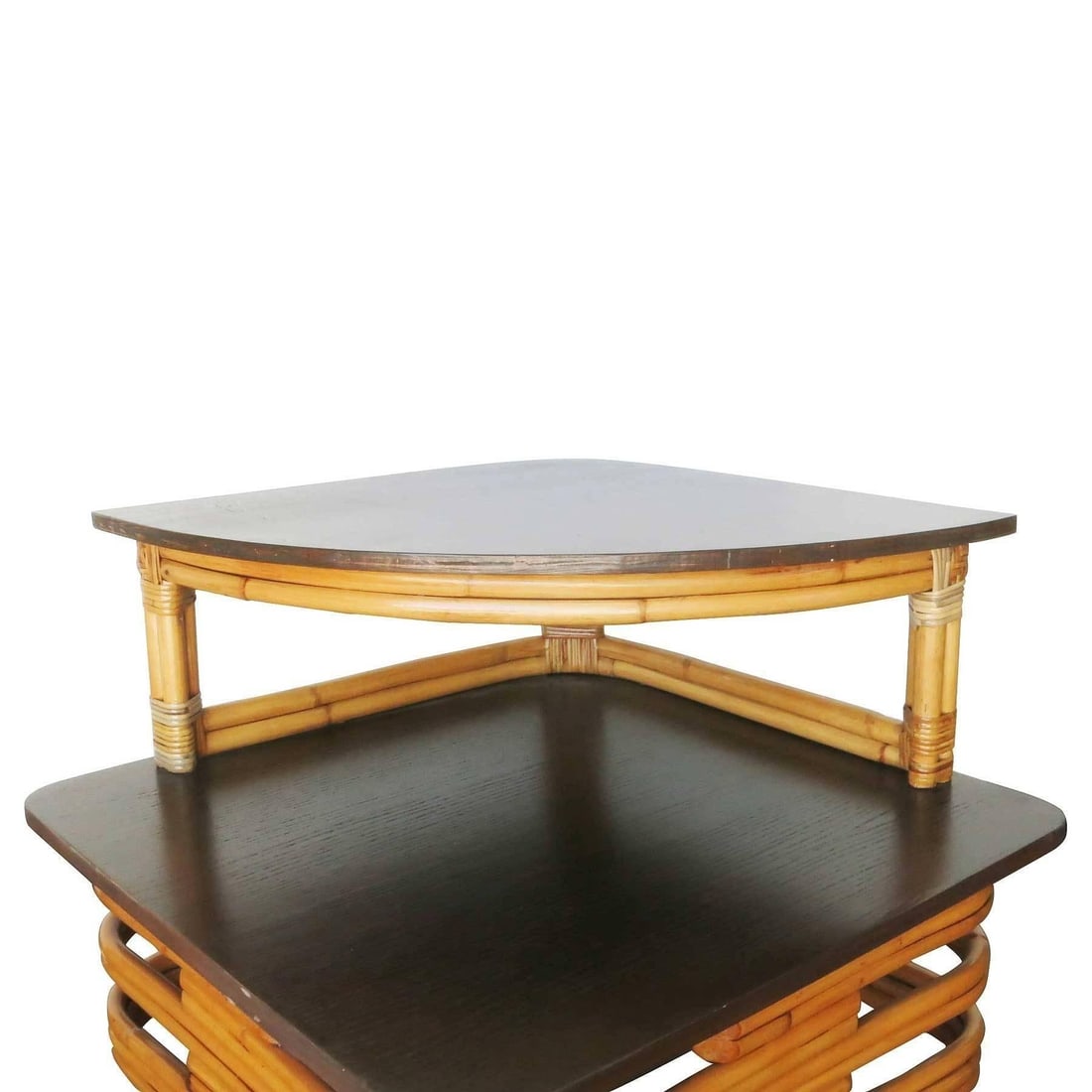 Restored Stacked Rattan & Mahogany Corner Side Side Table - 13