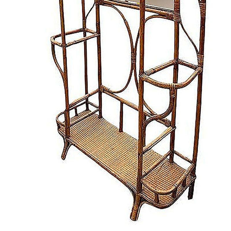 Restored Aesthetic Movement Bamboo& Grassmat Hall Tree W Mirror & Umbrella Stand - 6