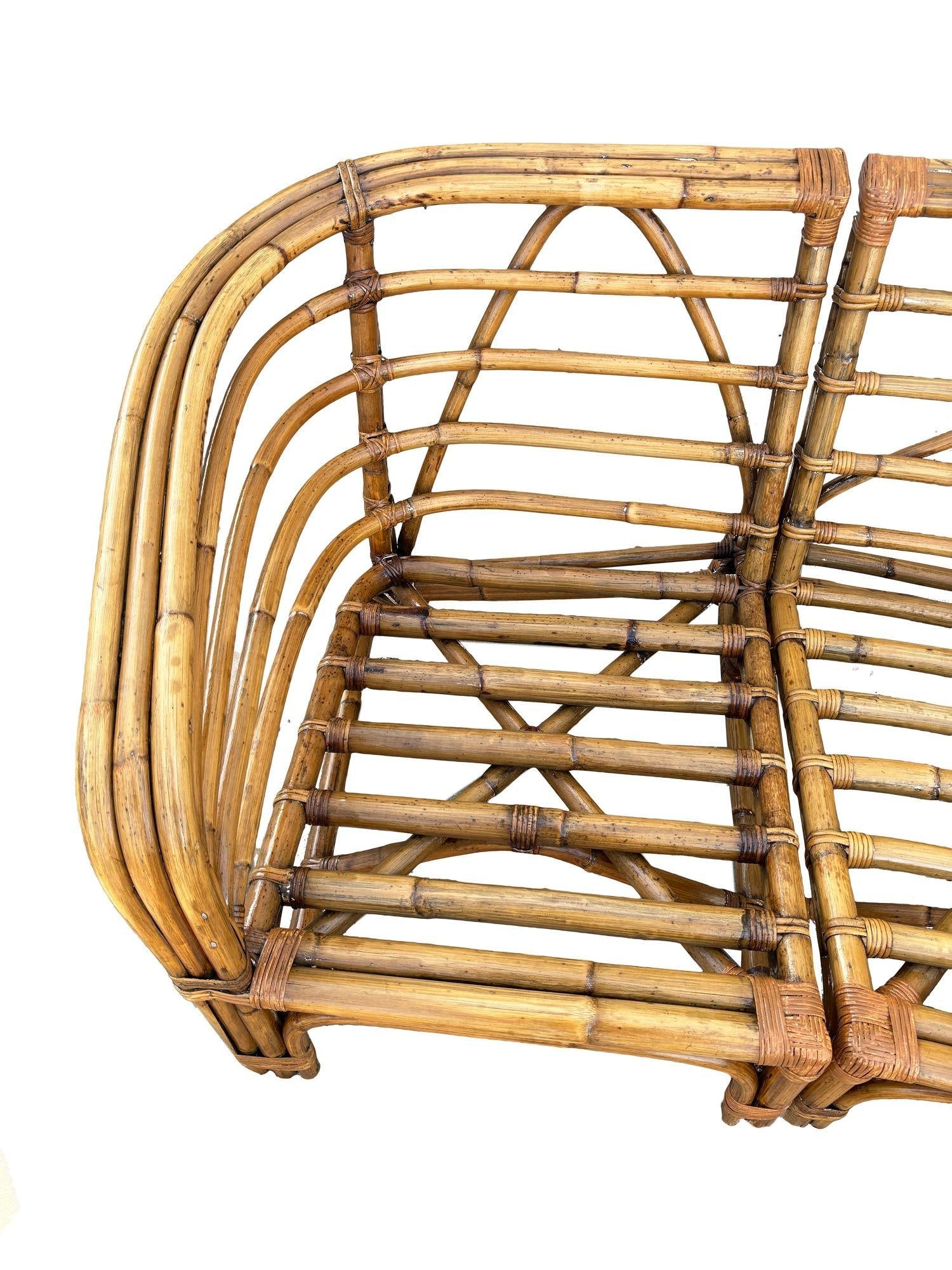 Restored Rattan Round Sectional Sofa w/ 3-Strand Waterfall Arms - 3