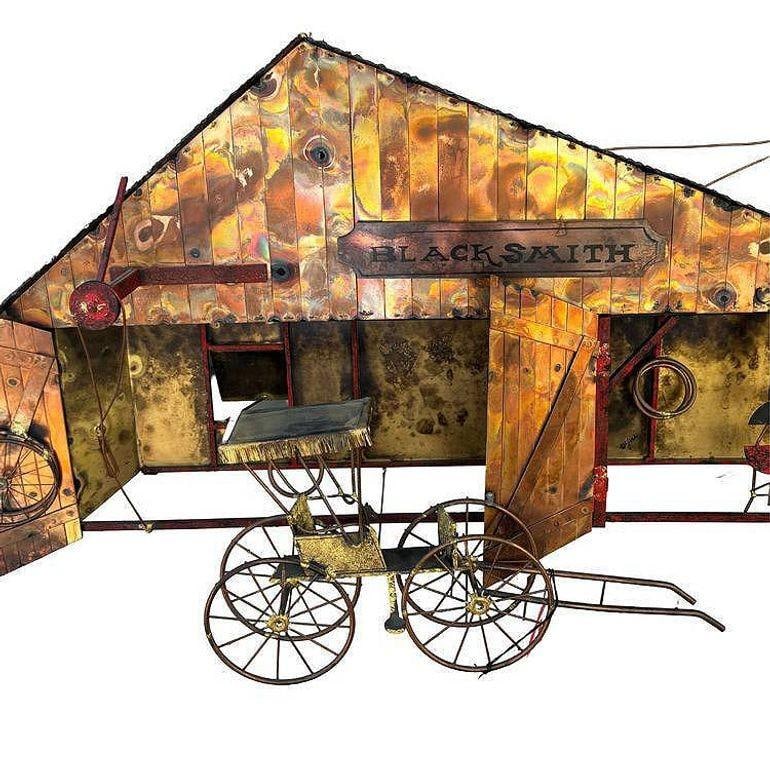 Mid-Century "Blacksmith" Hanging Copper Wall Sculpture by Curtis Jere - 8