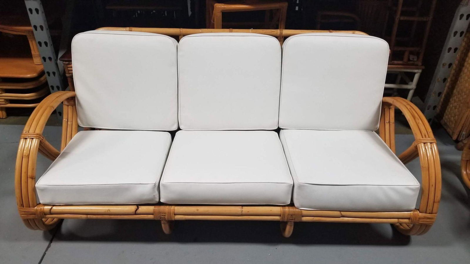 Restored Rattan Three-Strand Full Pretzel Lounge Chair and Three-Seat Sofa Set - 10