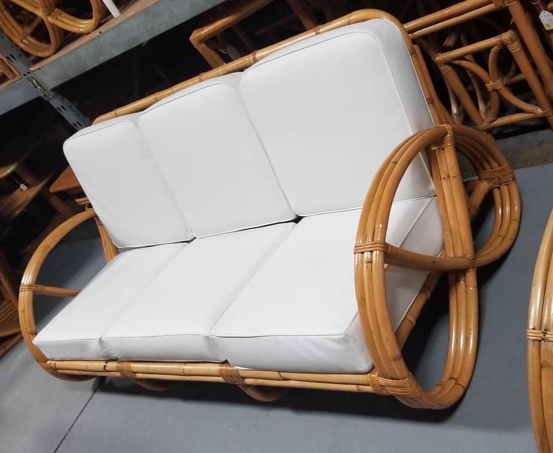 Restored Rattan Three-Strand Full Pretzel Lounge Chair and Three-Seat Sofa Set - 8