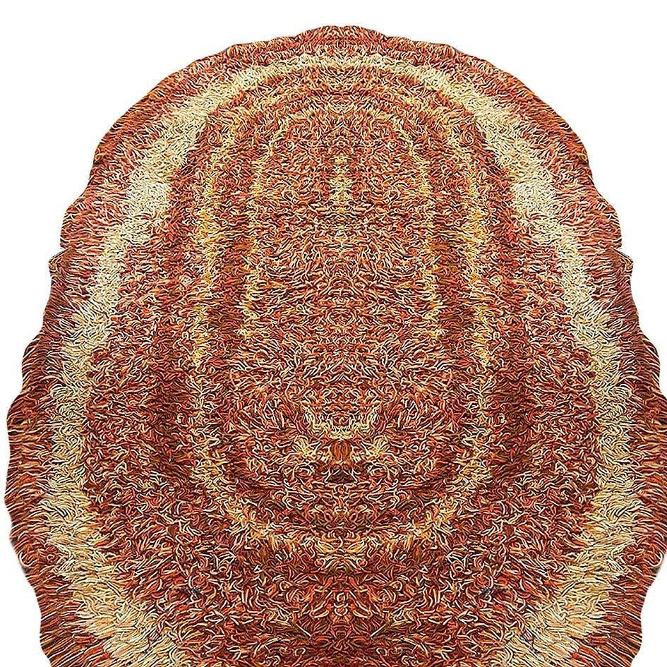 8' Foot Hand Woven Tricolor Oval Scandinavian Shag Rug - 3