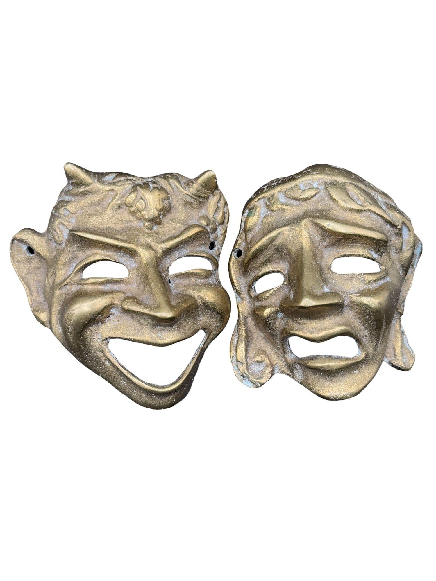 MCM Greek Theater Masks Comedy & Tragedy Wall Sculpture Hand-cast in Bronze Pair - 10