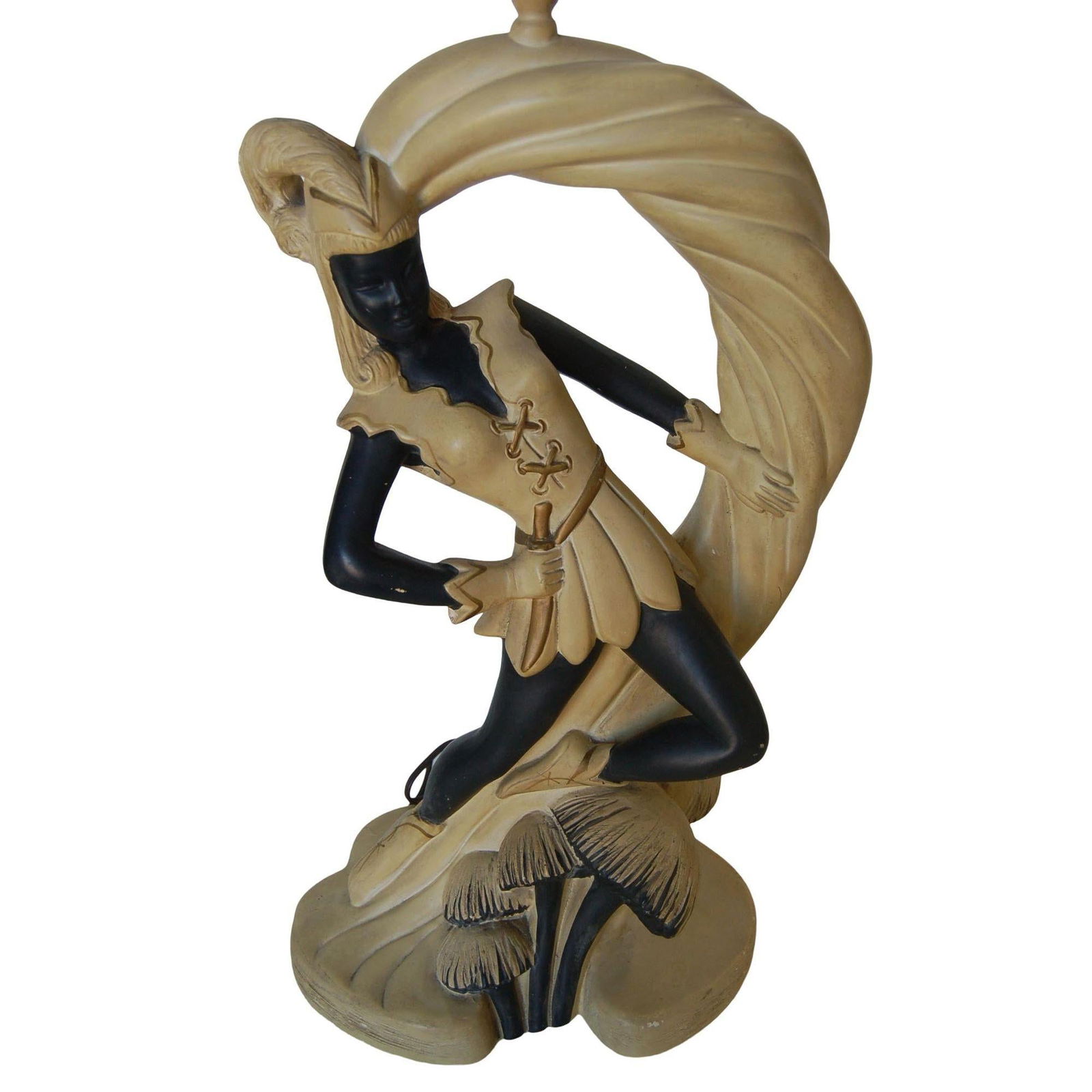 Saxon Crusader Robin Hood Chalkware Sculpture Continental Table Lamp, Pair - 4