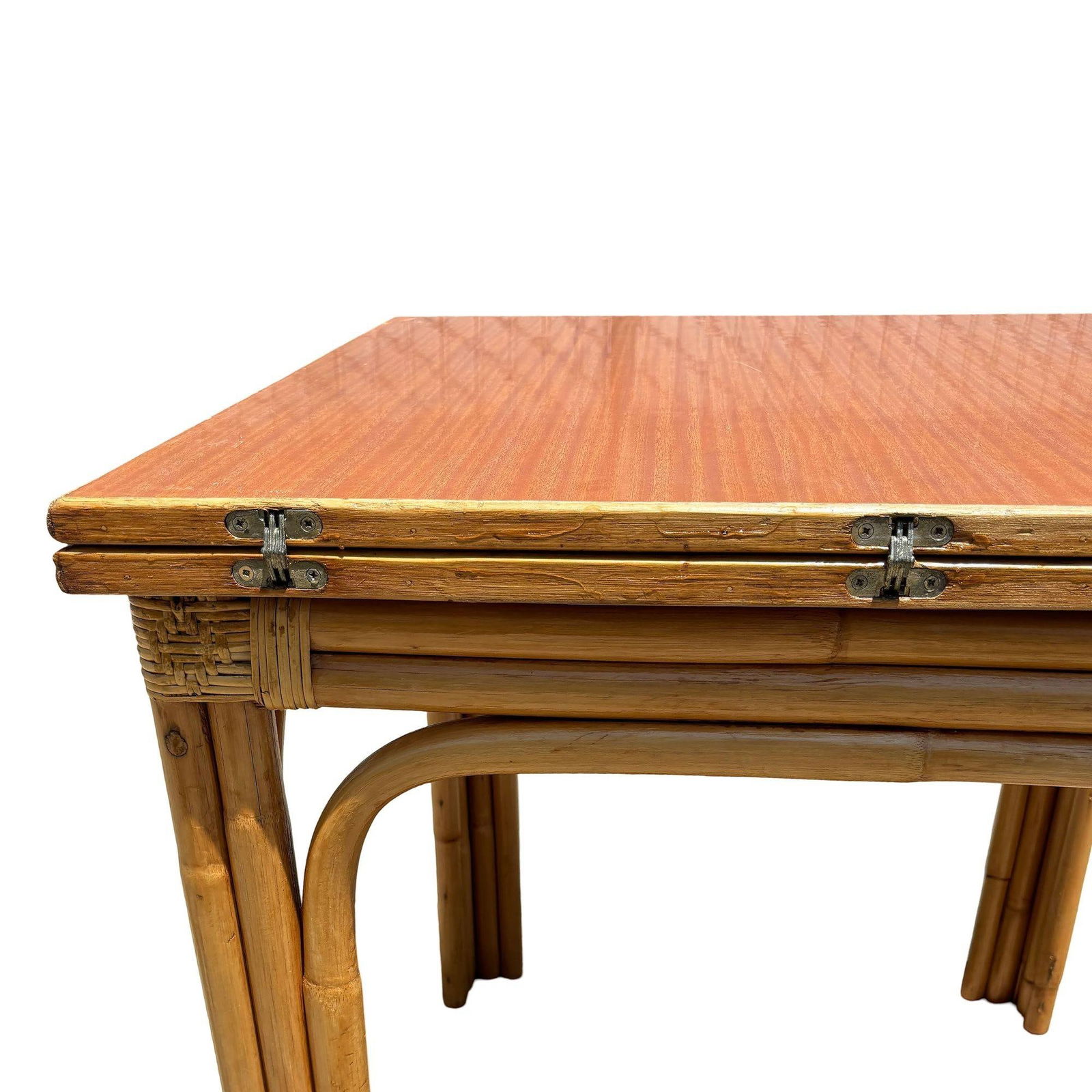 Restored Mid-century Expanding Hinge Leaf Rattan Dining Table - 13