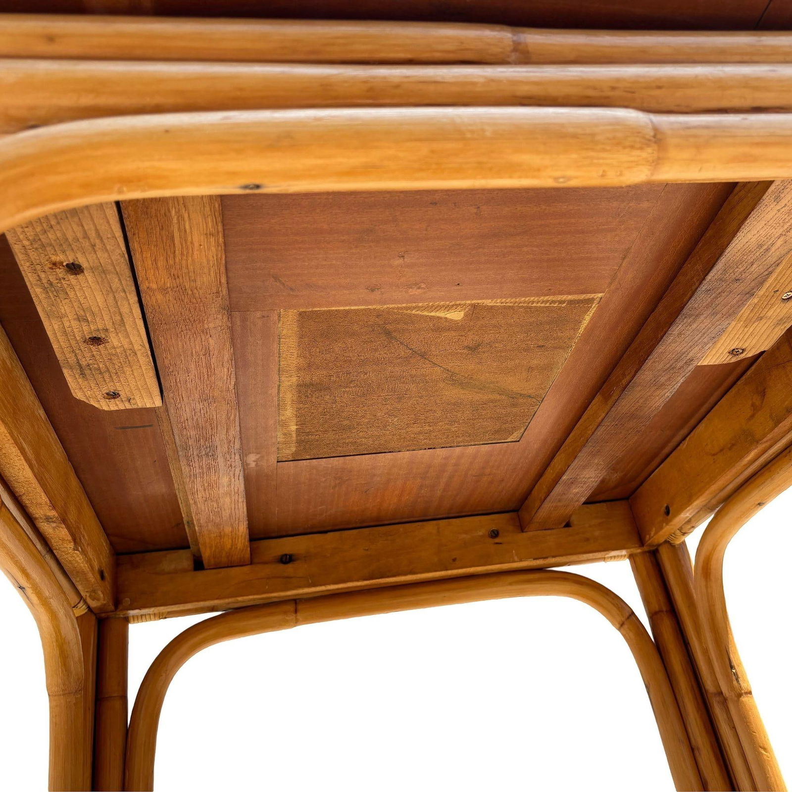 Restored Mid-century Expanding Hinge Leaf Rattan Dining Table - 14