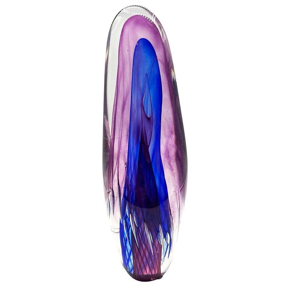 Mid-century Tear Drop Blue and Purple Murano Sommerso Art Glass Sculpture - 16