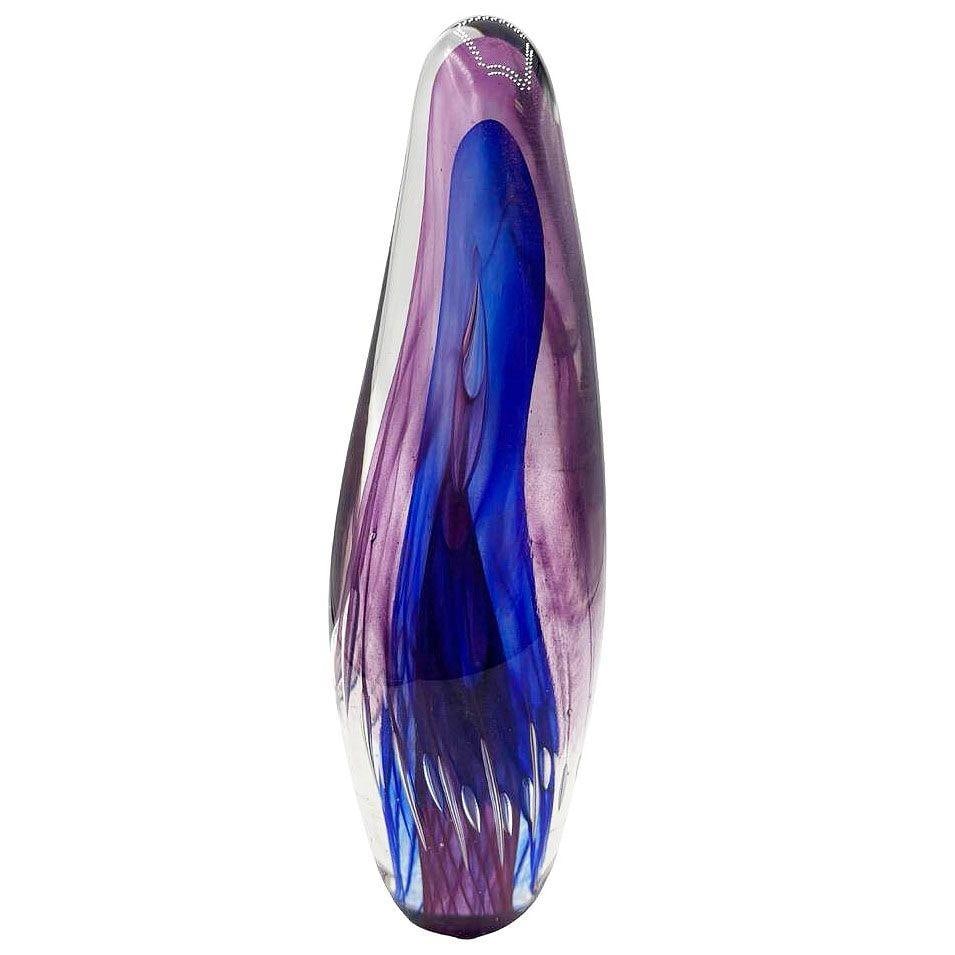 Mid-century Tear Drop Blue and Purple Murano Sommerso Art Glass Sculpture - 18