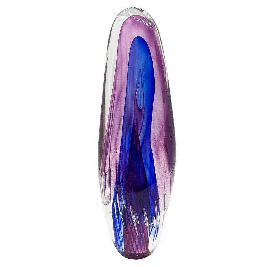 Mid-century Tear Drop Blue and Purple Murano Sommerso Art Glass Sculpture - 4