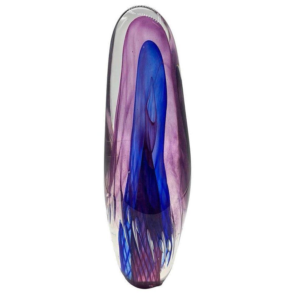 Mid-century Tear Drop Blue and Purple Murano Sommerso Art Glass Sculpture - 9