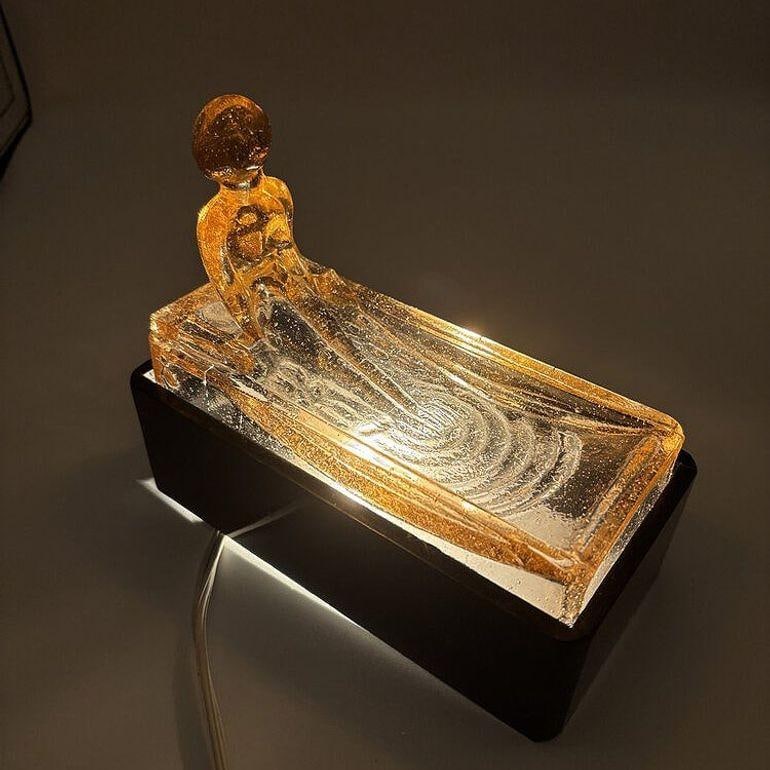 Art Deco H. Hoffman Style Peach Art Glass Table Lamp by Sarsaparilla - 16