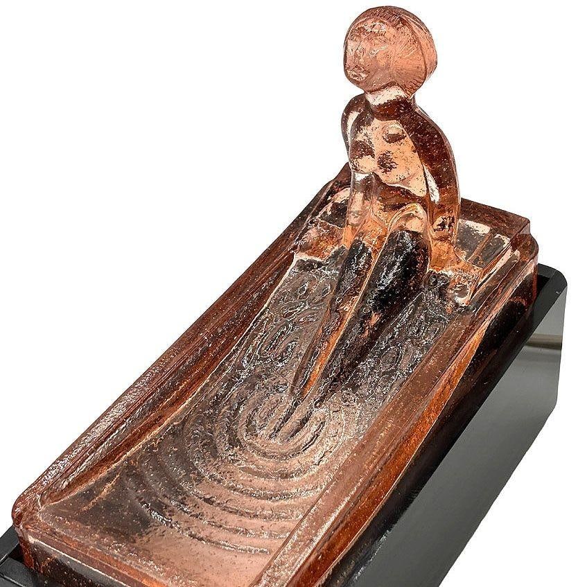 Art Deco H. Hoffman Style Peach Art Glass Table Lamp by Sarsaparilla - 3