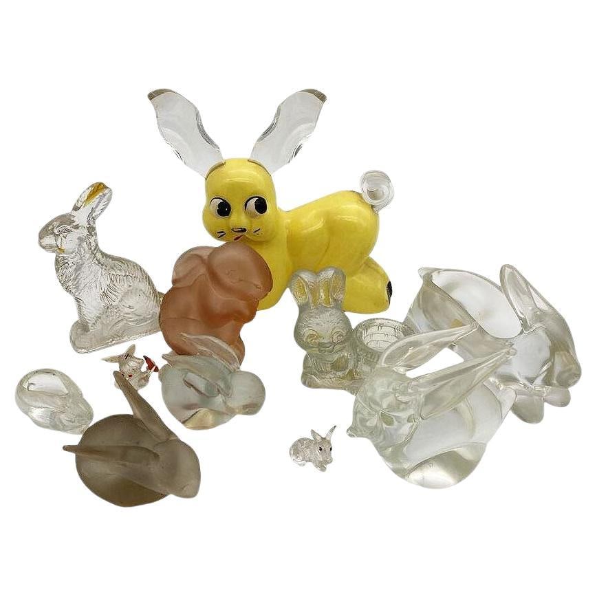 Set of 11 Rare Modernist Glass & Lucite Bunny Rabbit Figural Collection: Title: Set of 11 Rare Modernist Glass & Lucite Bunny Rabbit Figural Collection Description: Set of 11 rare Modernist glass & lucite bunny rabbit figural collection featuring 1 ceramic and lucite