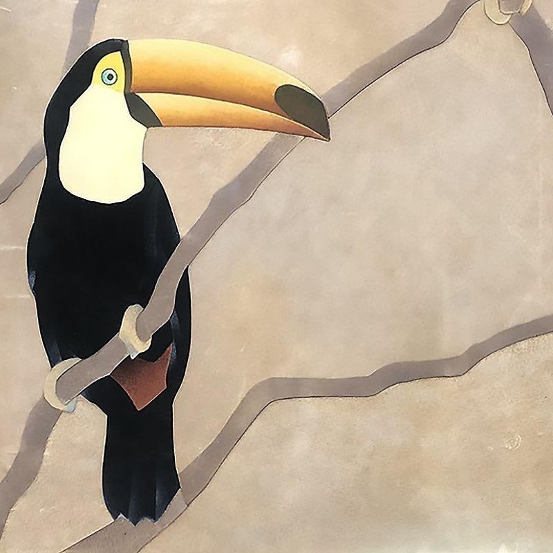 Large Suede Tropical Toucan Suede Wall Art, Signed - 3
