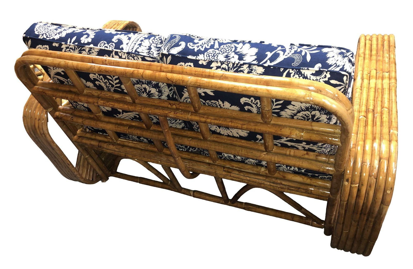 Restored Six-Strand Double Triangle Arm Tortoise Shell Rattan Settee - 5