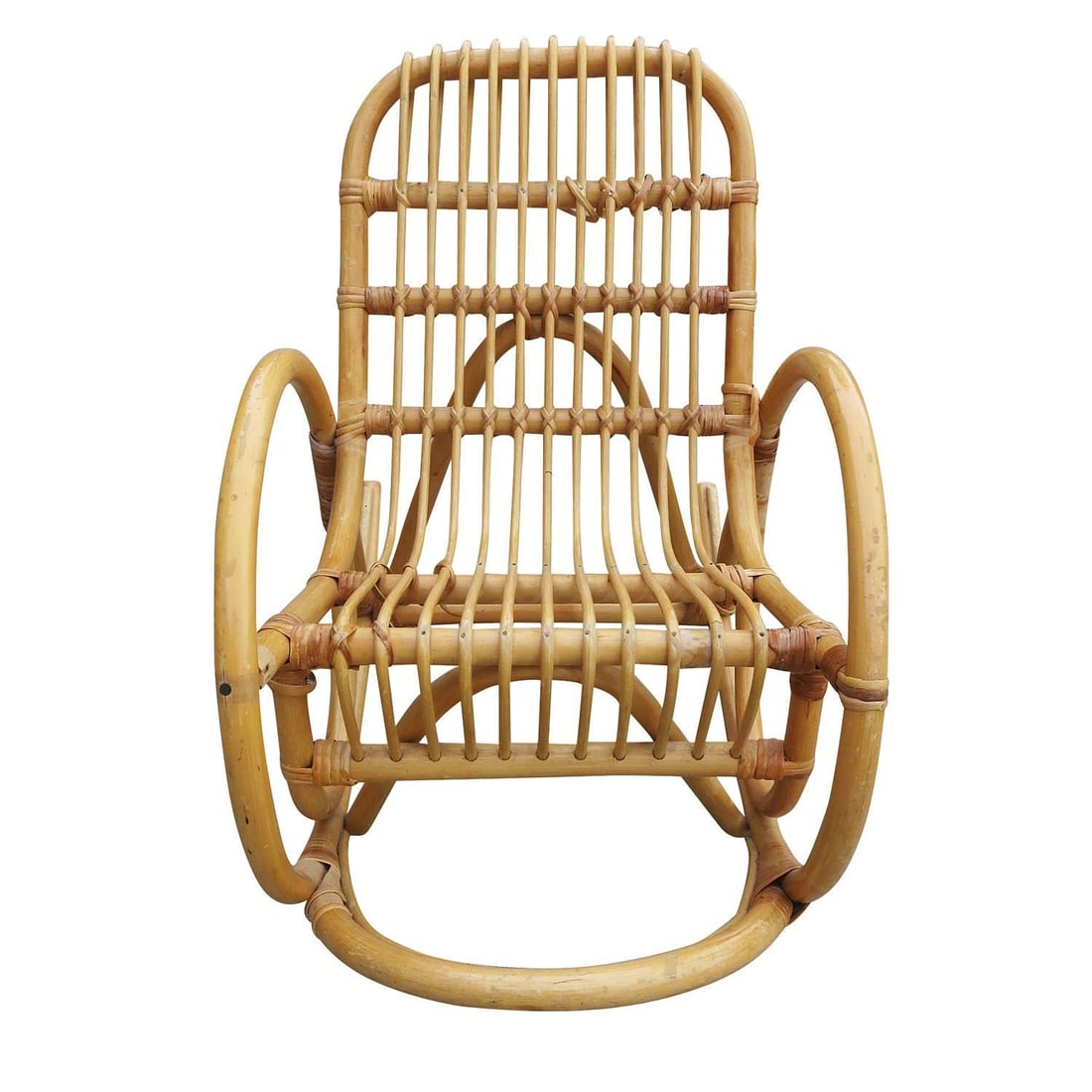 Restored Rare Snake Arm Rattan Rocking Child Chair - 15