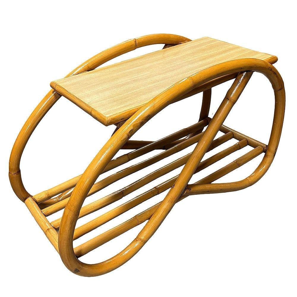 Restored Mid-century 3/4 Pretzel Rattan & Formica "Grasshopper" Side Table, Pair - 17