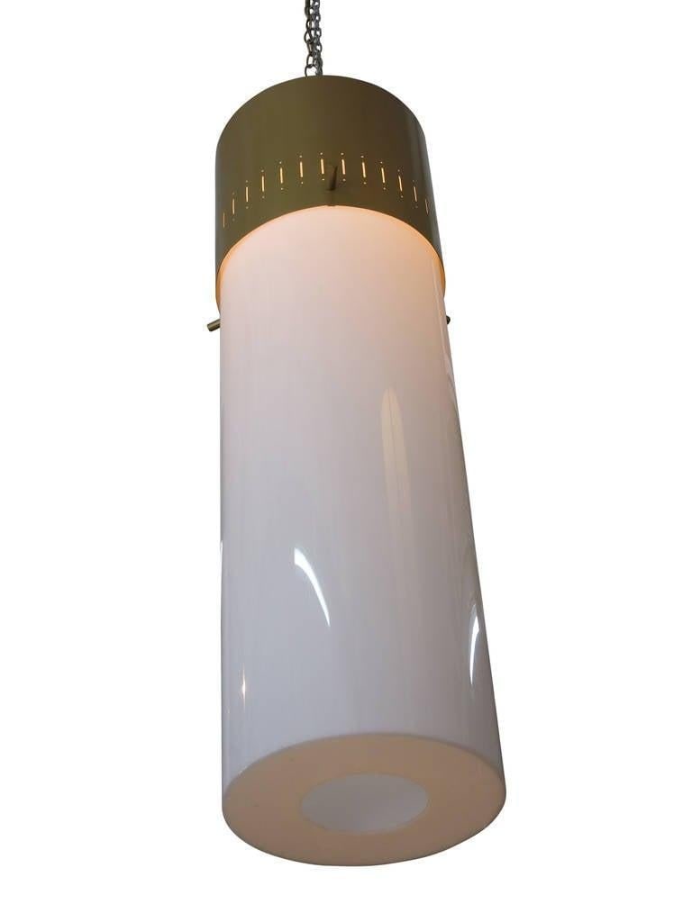 Midcentury Cylinder Pendant Pair in Gold, circa 1950 - 5