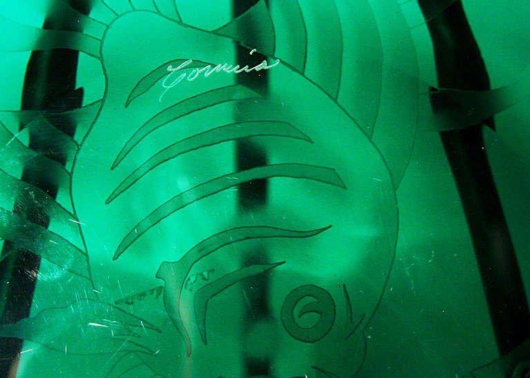 Correia Art Glass Large Hand Etched Decorative Plate, Signed - 10