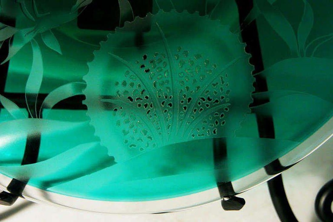 Correia Art Glass Large Hand Etched Decorative Plate, Signed - 5